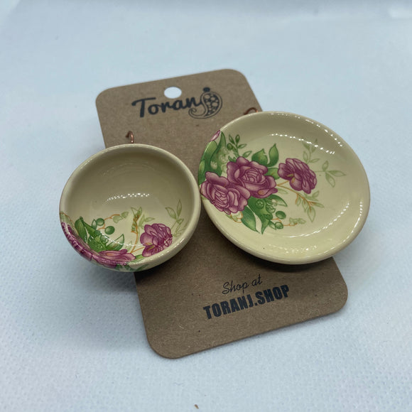 Pink Flower Ceramic Bowl earrings