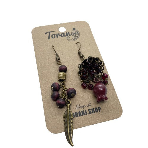 Pomegranate Earings with Feather
